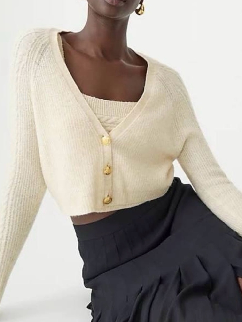 J.Crew Supersoft Cropped Cable Knit Sweater Tank Set Size Medium Cream Wool